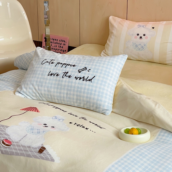 91家纺网 家纺一手货源 找家纺 昔可家纺 2024新款大版数码印花设计师牛奶绒四件套 小狗杰瑞