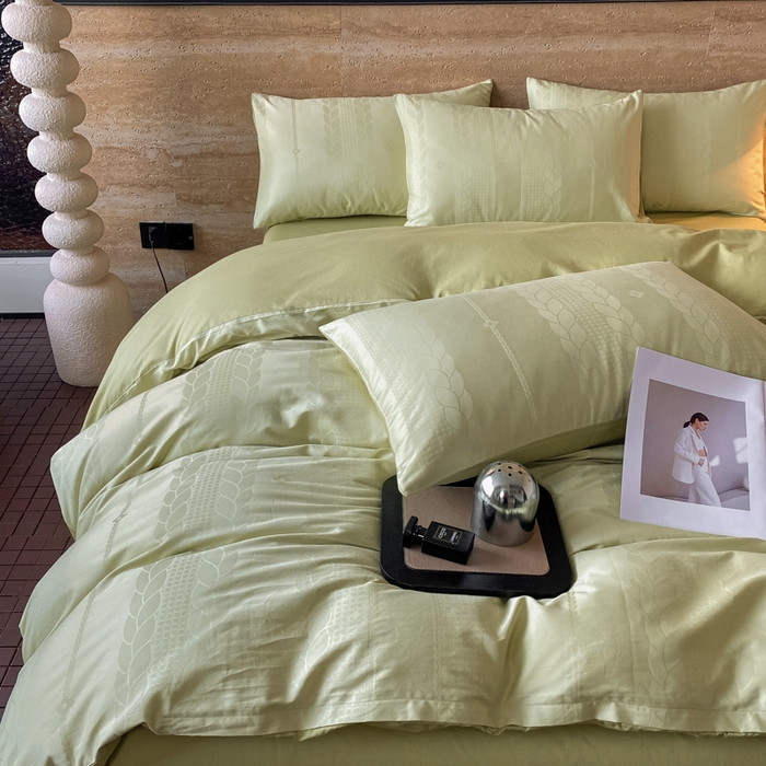 91家纺网 家纺一手货源 找家纺 琪格格2024新款纯棉贡缎大提花四件套纯棉贡缎提花-麦穗绿