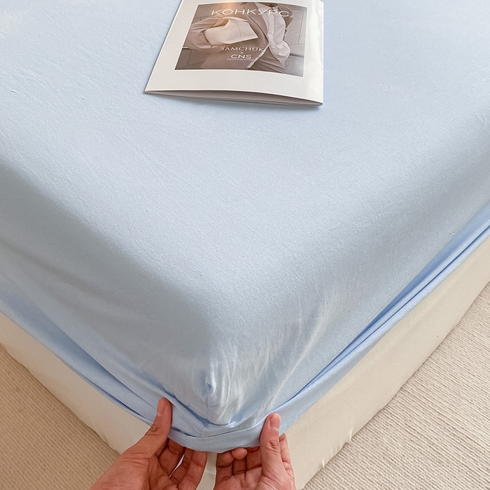 91家纺网 家纺一手货源 找家纺 眠帛家居 2024新款A类亲肤水洗棉纯色单品床笠三件套 天空蓝