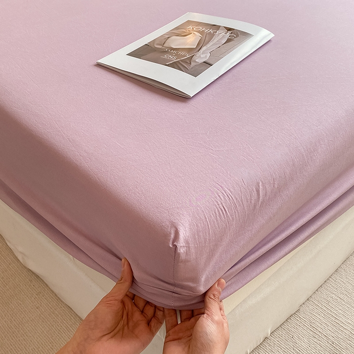 91家纺网 家纺一手货源 找家纺 眠帛家居 2024新款A类亲肤水洗棉纯色单品床笠三件套 浅紫