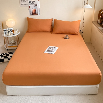 眠帛家居 2024新款A类亲肤水洗棉纯色单品床笠三件套 焦糖