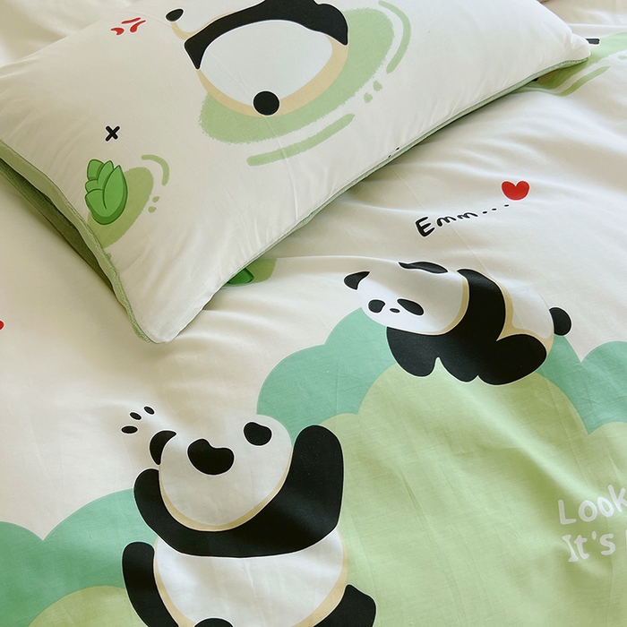 91家纺网 家纺一手货源 找家纺 金鑫汇家纺 2024年新款棉加绒印花四件套保暖牛奶绒法莱绒水晶绒棉加绒-熊猫乐园