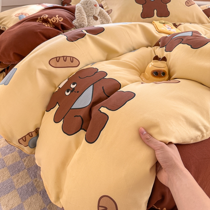 91家纺网 家纺一手货源 找家纺 花伞家居 2024新款直播网销斜纹加厚磨毛印花植物羊绒四件套面包师