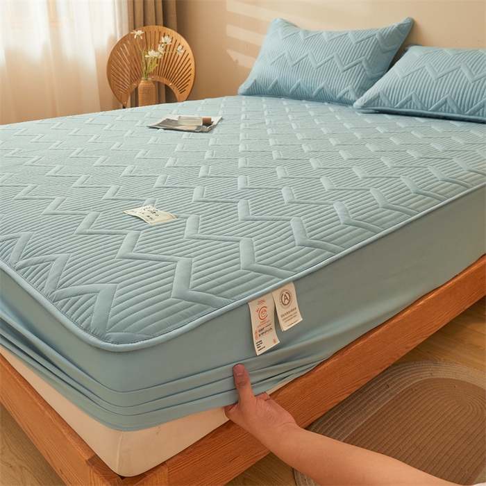 91家纺网 家纺一手货源 找家纺 优眠坊 2025新款羊绒蛋白床笠 远山-雾霾蓝