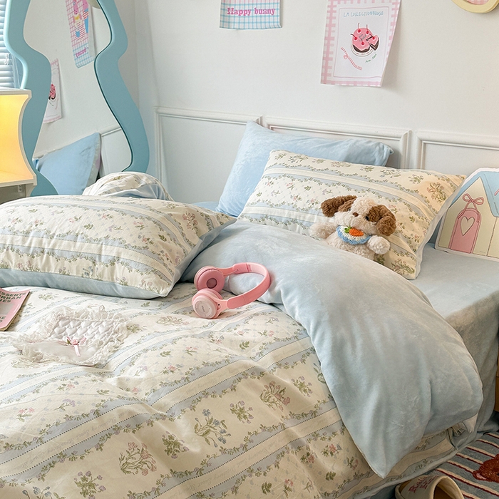 91家纺网 家纺一手货源 找家纺 昔可家纺 2024新款秋冬新款棉加牛奶绒四件套 仙仙藤蔓园