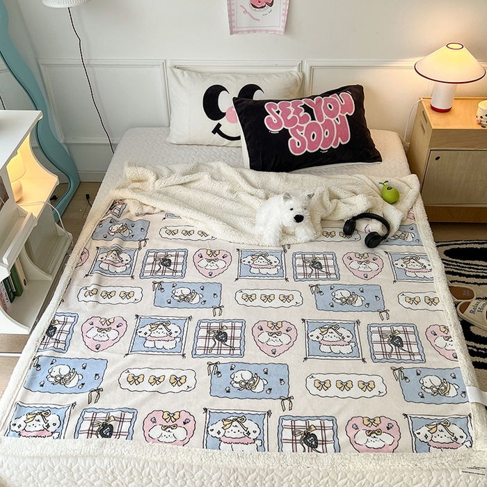 91家纺网 家纺一手货源 找家纺 昔可家纺 2024新款羊羔绒牛奶绒毛毯系列（三）-场景二-卡通系列 泡芙卷卷