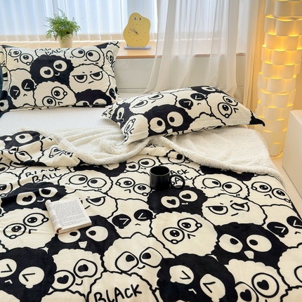 花伞家居 2024直播新款牛奶绒羊羔绒多功能复合拉链被套款毛毯 毛毯-黑煤球