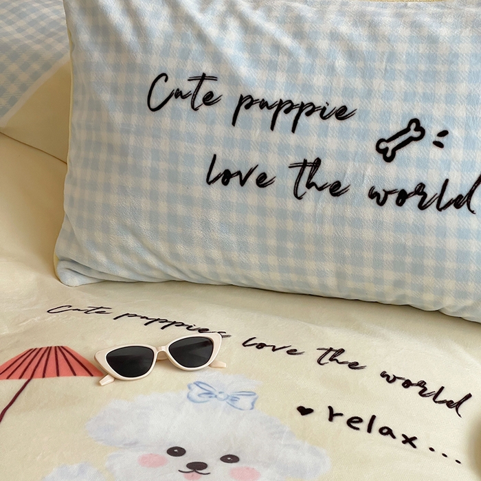 91家纺网 家纺一手货源 找家纺 昔可家纺 2024新款大版数码印花设计师牛奶绒四件套 小狗杰瑞