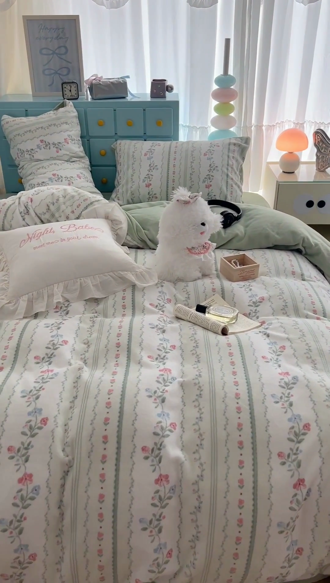 91家纺网 家纺一手货源 找家纺 昔可家纺 2024新款印花牛奶绒四件套系列-复古小清新系列 琉璃花语 绿