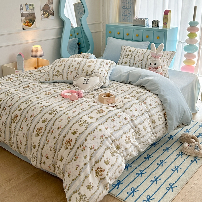 91家纺网 家纺一手货源 找家纺 昔可家纺 2024新款印花牛奶绒四件套系列-复古小清新系列 仙仙琉璃花