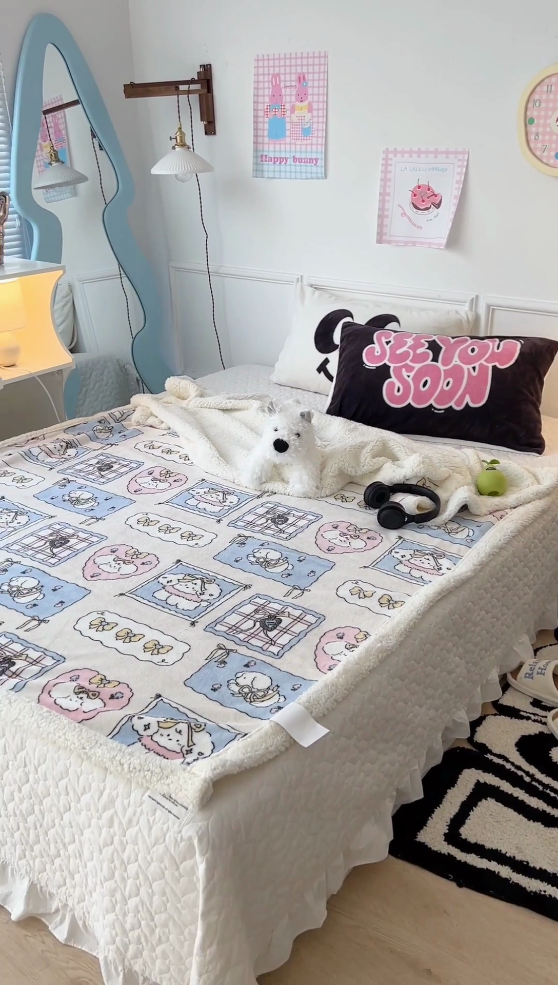 91家纺网 家纺一手货源 找家纺 昔可家纺 2024新款羊羔绒牛奶绒毛毯系列（三）-场景二-卡通系列 泡芙卷卷