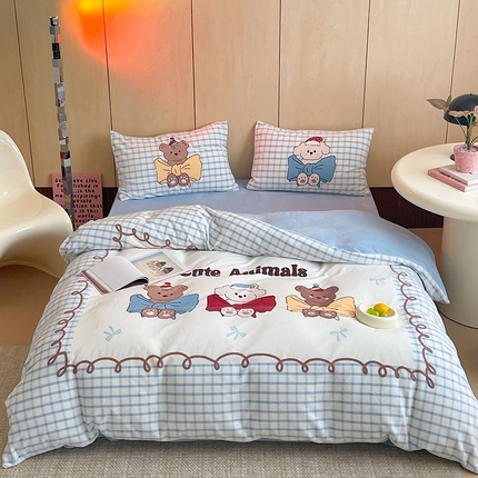 91家纺网 家纺一手货源 找家纺 昔可家纺 2024新款大版数码印花设计师牛奶绒四件套 蝴蝶结派对