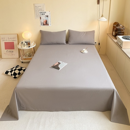 眠帛家居 2024新款A类亲肤水洗棉纯色单品床单三件套 浅灰