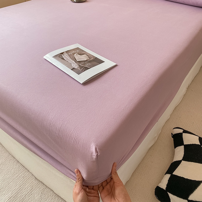 91家纺网 家纺一手货源 找家纺 眠帛家居 2024新款A类亲肤水洗棉纯色单品床笠三件套 浅紫