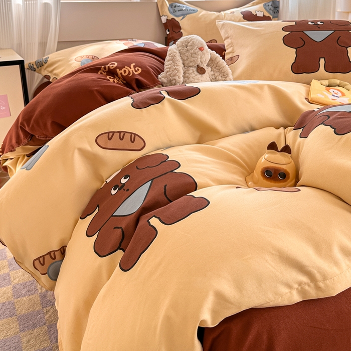 91家纺网 家纺一手货源 找家纺 花伞家居 2024新款直播网销斜纹加厚磨毛印花植物羊绒四件套面包师