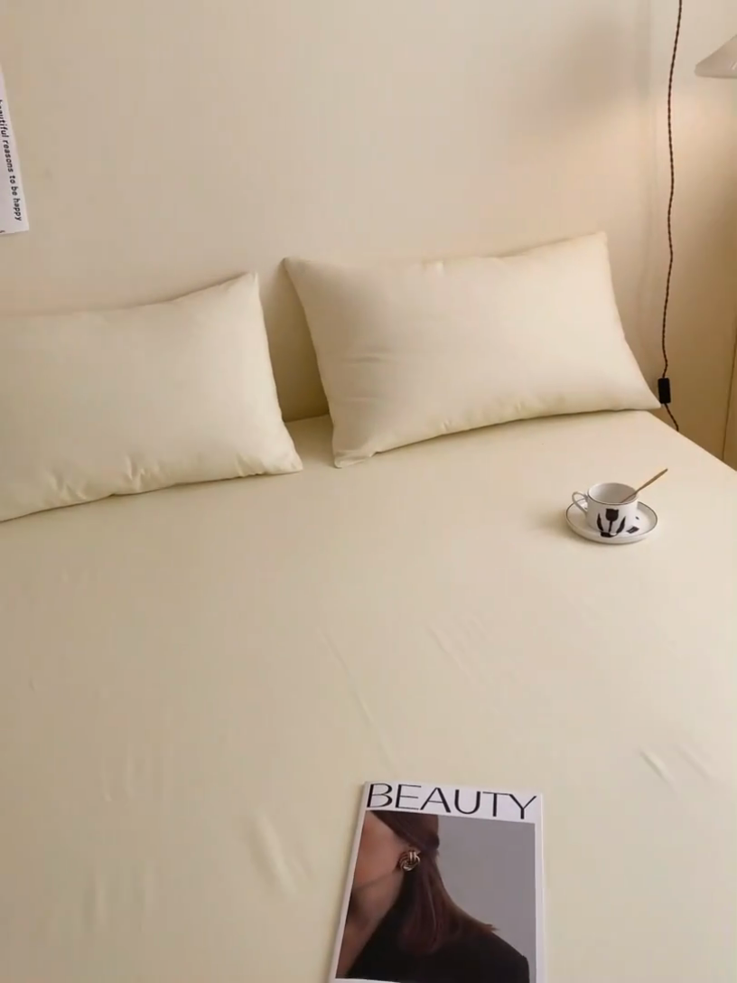91家纺网 家纺一手货源 找家纺 眠帛家居 2024新款A类亲肤水洗棉纯色单品床单三件套 奶黄