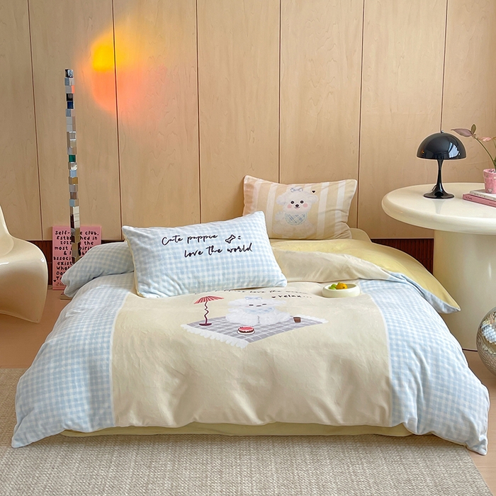 91家纺网 家纺一手货源 找家纺 昔可家纺 2024新款大版数码印花设计师牛奶绒四件套 小狗杰瑞