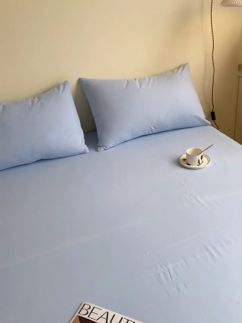 91家纺网 家纺一手货源 找家纺 眠帛家居 2024新款A类亲肤水洗棉纯色单品床单三件套 天空蓝