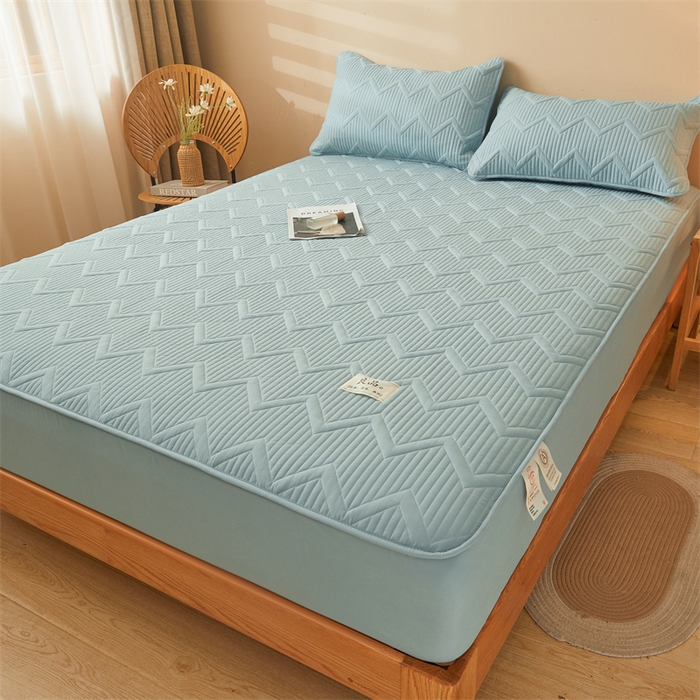 91家纺网 家纺一手货源 找家纺 优眠坊 2025新款羊绒蛋白床笠 远山-雾霾蓝