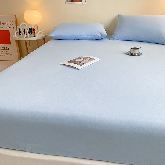 91家纺网 家纺一手货源 找家纺 眠帛家居 2024新款A类亲肤水洗棉纯色单品床笠三件套 天空蓝