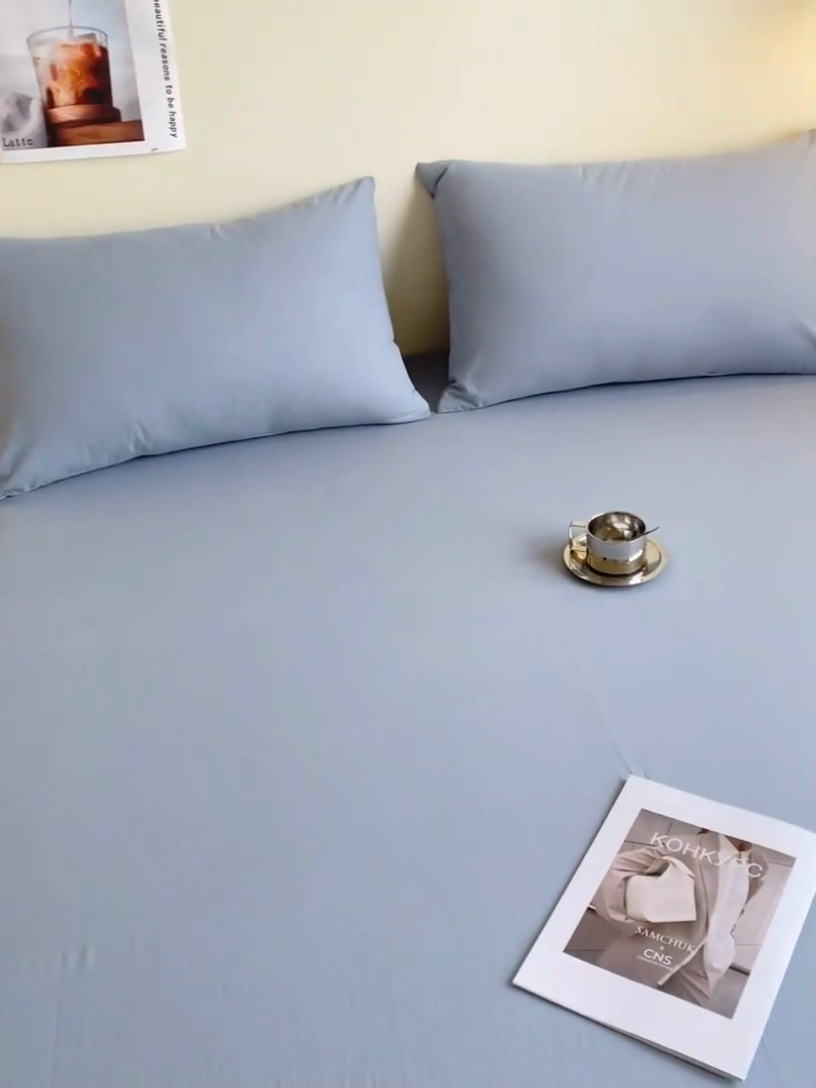 91家纺网 家纺一手货源 找家纺 眠帛家居 2024新款A类亲肤水洗棉纯色单品床单三件套 蓝灰