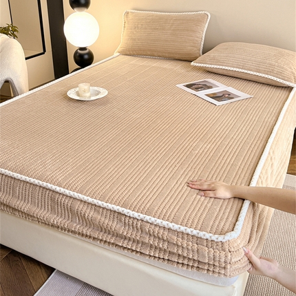 91家纺网 家纺一手货源 找家纺 （总）欧邦 新款提花针织绒牛奶绒铂金系列床笠三件套四件套