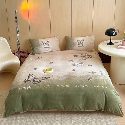 昔可家纺 2024新款大版数码印花设计师牛奶绒四件套 美拉德蝴蝶