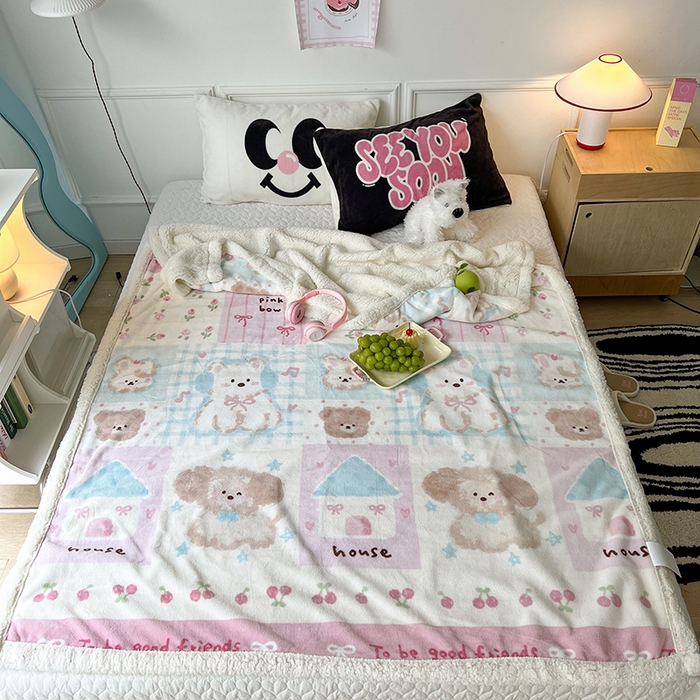 91家纺网 家纺一手货源 找家纺 昔可家纺 2024新款羊羔绒牛奶绒毛毯系列（三）-场景二-卡通系列 油画狗狗