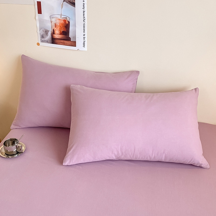 91家纺网 家纺一手货源 找家纺 眠帛家居 2024新款A类亲肤水洗棉纯色单品床单三件套 浅紫