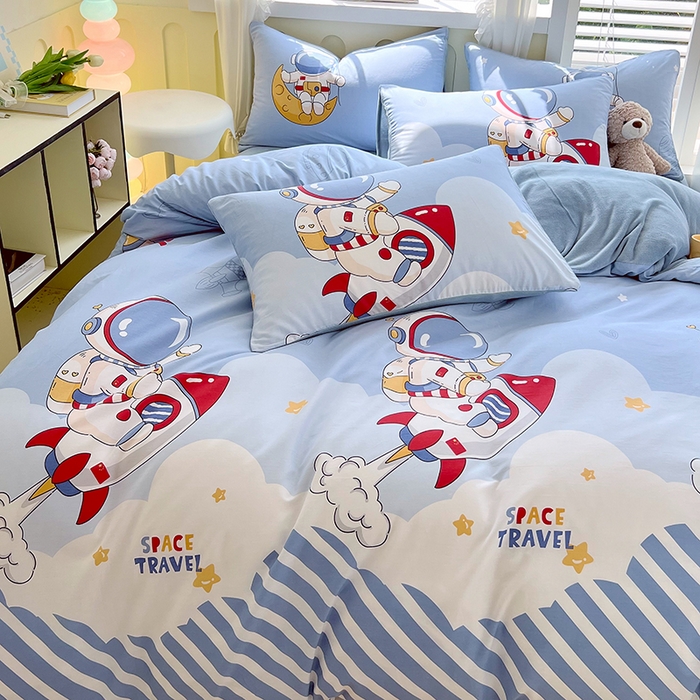 91家纺网 家纺一手货源 找家纺 金鑫汇家纺 2024年新款棉加绒印花四件套保暖牛奶绒法莱绒水晶绒棉加绒-冲上云霄