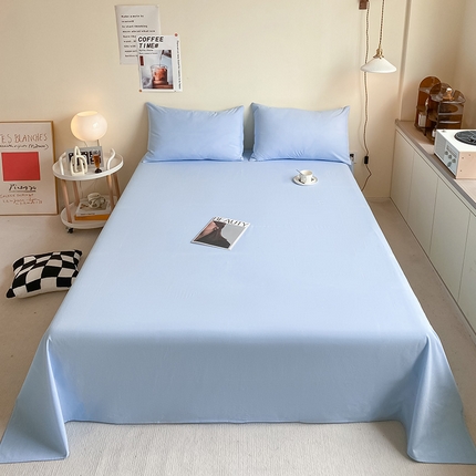 眠帛家居 2024新款A类亲肤水洗棉纯色单品床单三件套 天空蓝