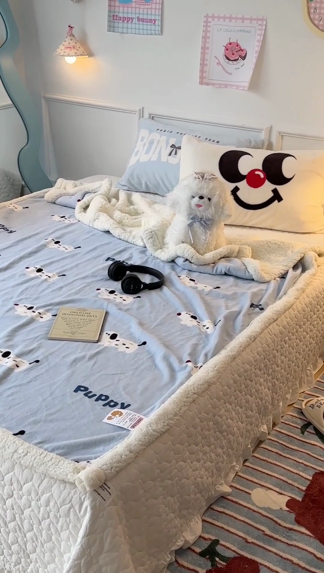 91家纺网 家纺一手货源 找家纺 昔可家纺 2024新款羊羔绒牛奶绒毛毯系列（三）-场景二-卡通系列 糖果小狗