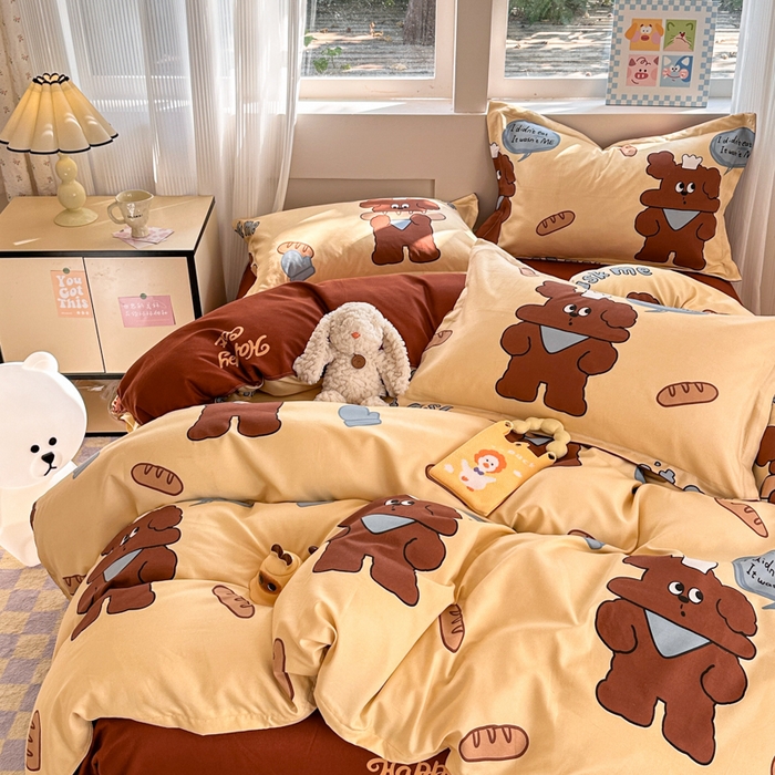 91家纺网 家纺一手货源 找家纺 花伞家居 2024新款直播网销斜纹加厚磨毛印花植物羊绒四件套面包师