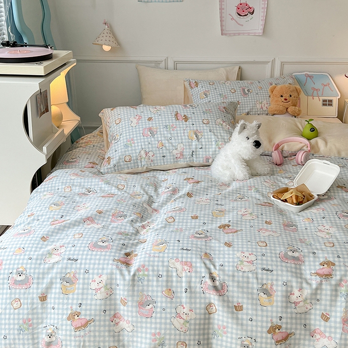 91家纺网 家纺一手货源 找家纺 昔可家纺 2024新款秋冬新款棉加牛奶绒四件套 小狗日记