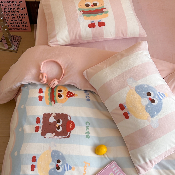 91家纺网 家纺一手货源 找家纺 昔可家纺 2024新款大版数码印花设计师牛奶绒四件套 奶油之家