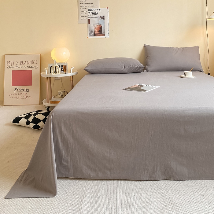 91家纺网 家纺一手货源 找家纺 眠帛家居 2024新款A类亲肤水洗棉纯色单品床单三件套 浅灰