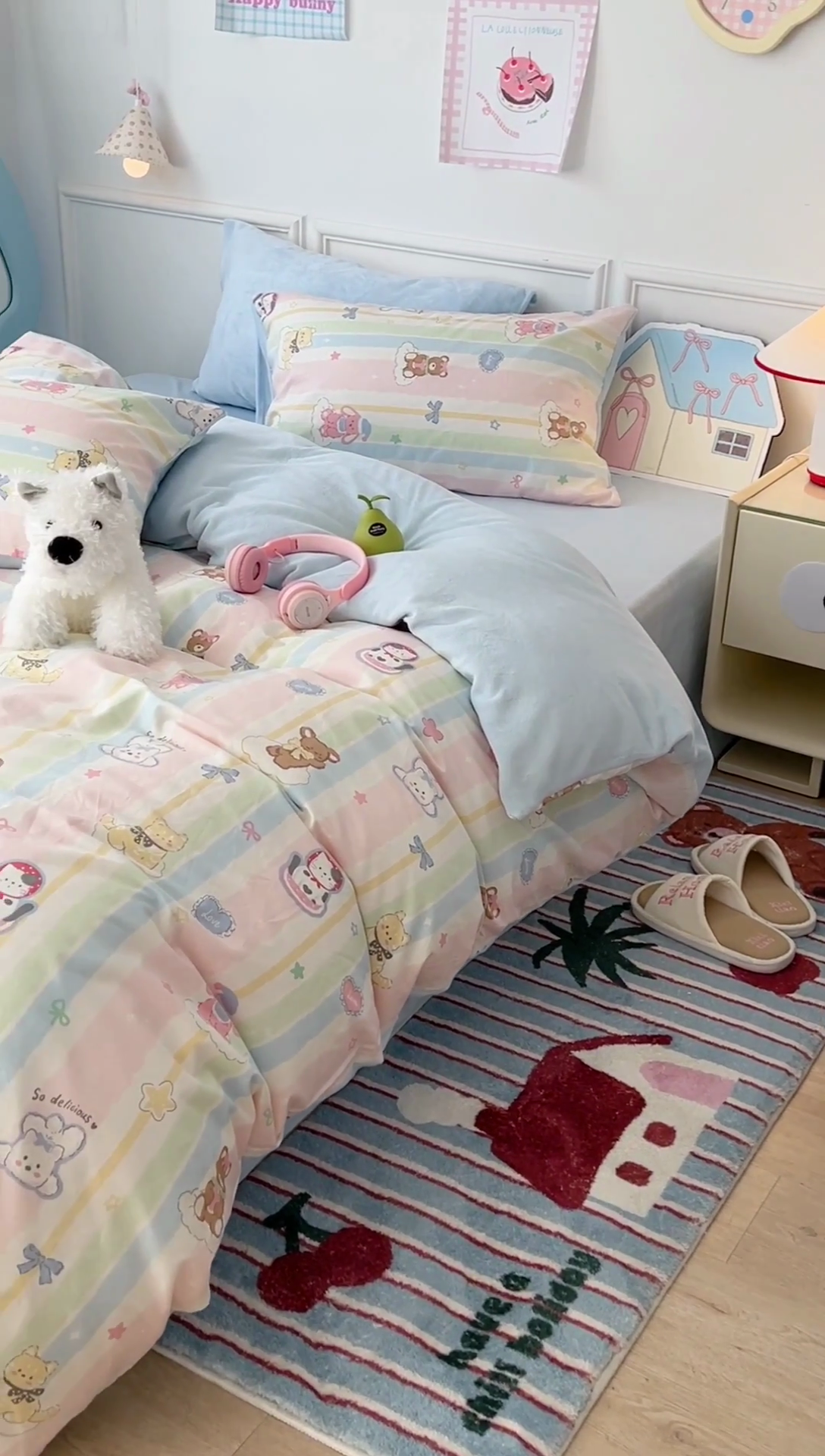 91家纺网 家纺一手货源 找家纺 昔可家纺 2024新款秋冬新款棉加牛奶绒四件套 欢乐彩虹岛