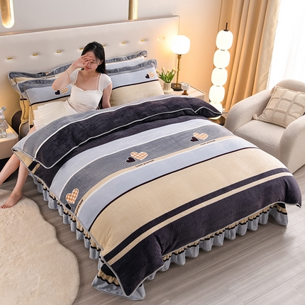 91家纺网 家纺一手货源 找家纺 （总）晚静 2025新款7斤牛奶绒四件套金貂法莱绒床裙款保暖绒三件套 