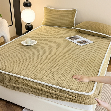 91家纺网 家纺一手货源 找家纺 （总）欧邦 新款提花针织绒牛奶绒铂金系列床笠三件套四件套