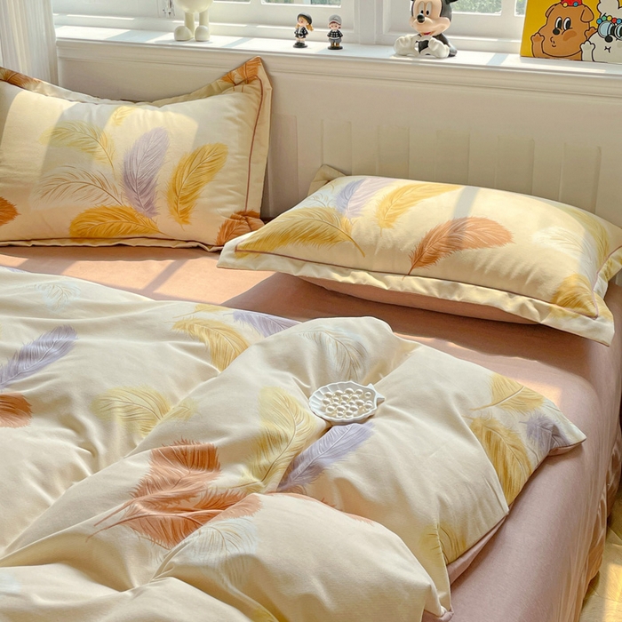 91家纺网 家纺一手货源 找家纺 优选良品 2025直播爆款加厚全棉磨毛四件套喷气印花纯棉（一字绣工艺款）学生三件套9月上新 晚秋