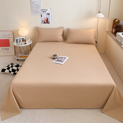 91家纺网 家纺一手货源 找家纺 眠帛家居 2024新款A类亲肤水洗棉纯色单品床单三件套 奶茶