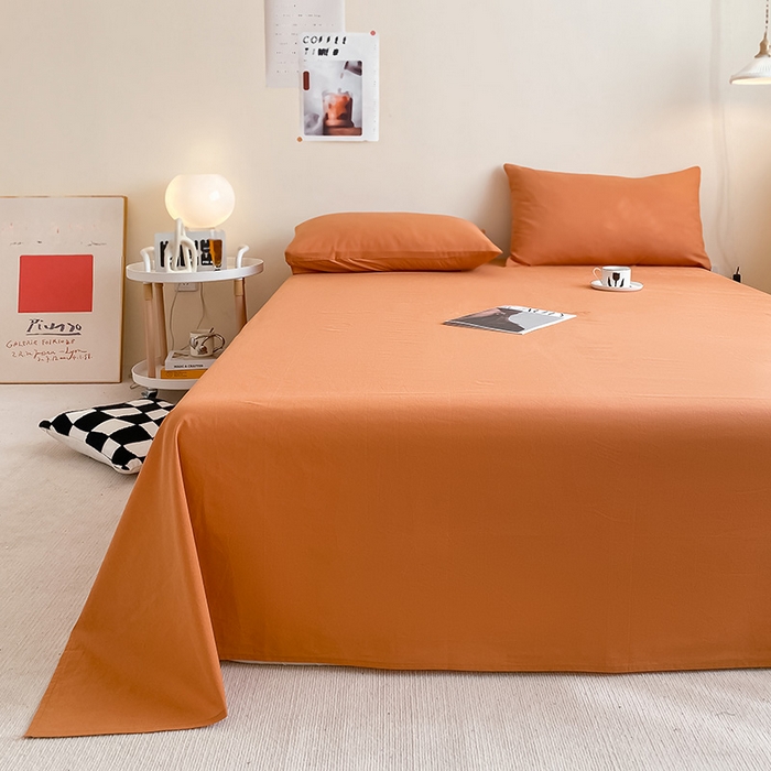 91家纺网 家纺一手货源 找家纺 眠帛家居 2024新款A类亲肤水洗棉纯色单品床单三件套 焦糖