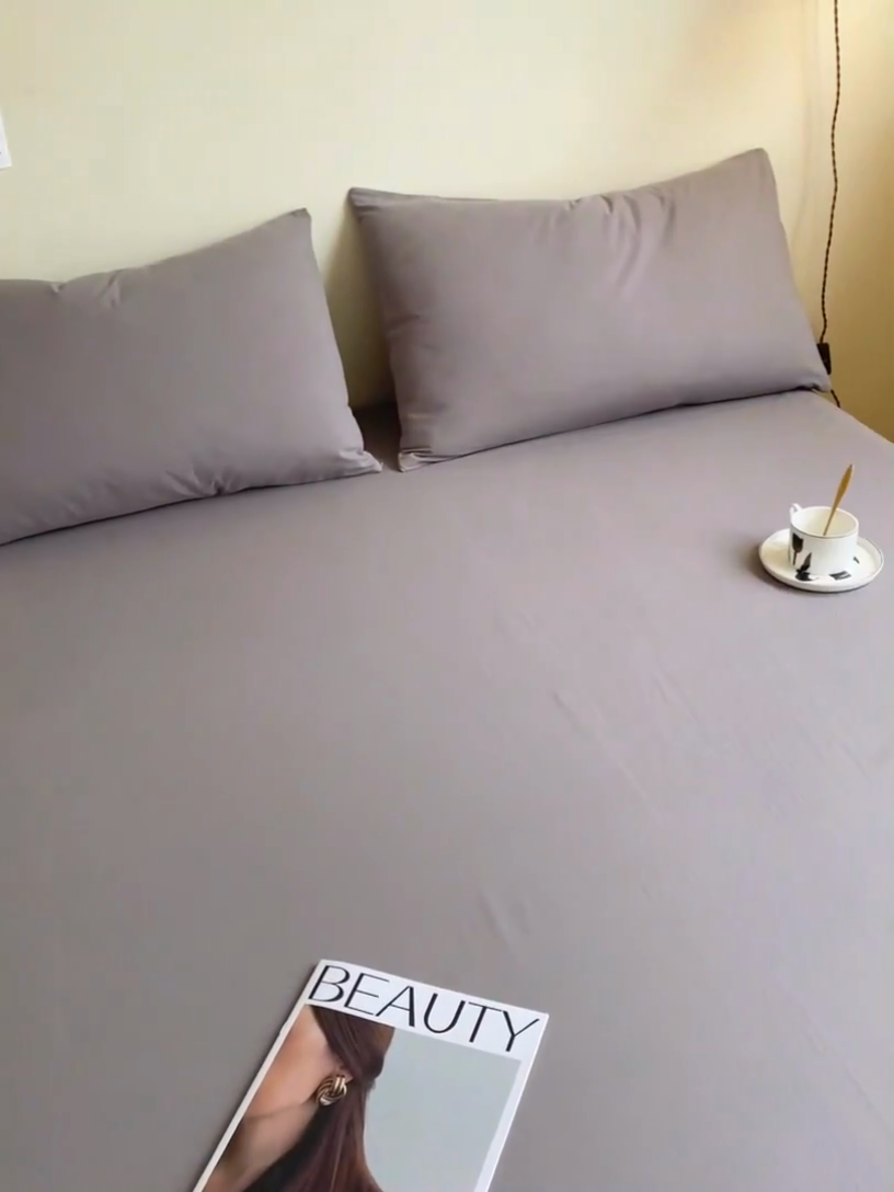 91家纺网 家纺一手货源 找家纺 眠帛家居 2024新款A类亲肤水洗棉纯色单品床单三件套 浅灰