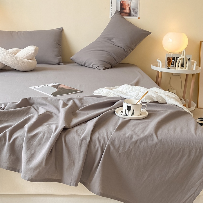91家纺网 家纺一手货源 找家纺 眠帛家居 2024新款A类亲肤水洗棉纯色单品床单三件套 浅灰