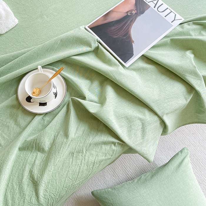 91家纺网 家纺一手货源 找家纺 眠帛家居 2024新款A类亲肤水洗棉纯色单品床单三件套 果绿