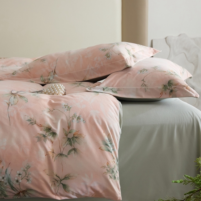 91家纺网 家纺一手货源 找家纺 金奇达家纺 2025秋冬保暖加厚绒类四件套羽零绒【自然为美】（标准号全网控价(折后券后)不低于159元，（拿货价会员减20元)） 竹韵-茶粉