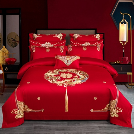 91家纺网 家纺一手货源 找家纺 蒂爵 全棉纯棉长绒棉时尚绣花婚庆四件套多件套 龙凤爱恋