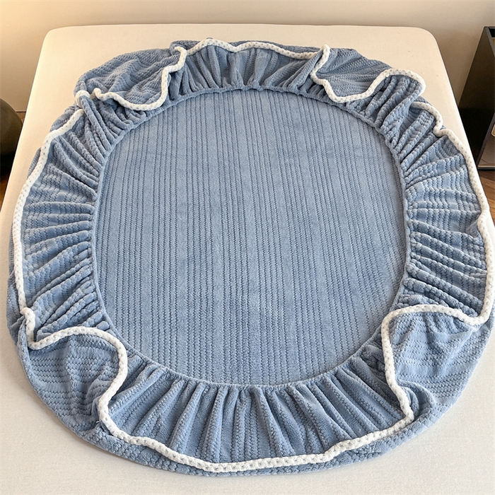 91家纺网 家纺一手货源 找家纺 欧邦 新款提花针织绒牛奶绒铂金系列床笠三件套四件套 针织绒-松蓝