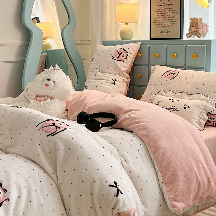 91家纺网 家纺一手货源 找家纺 （总）昔可家纺 2024新款印花牛奶绒四件套系列-ins少女系列