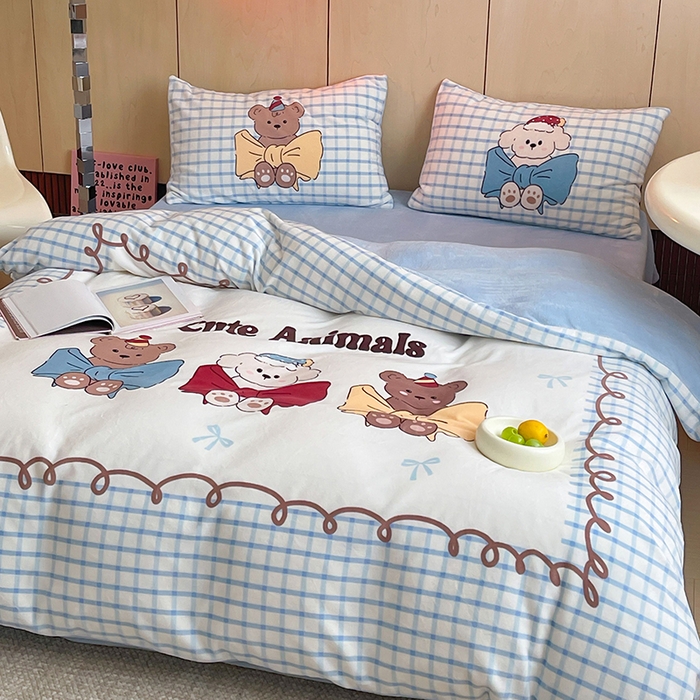 91家纺网 家纺一手货源 找家纺 昔可家纺 2024新款大版数码印花设计师牛奶绒四件套 蝴蝶结派对